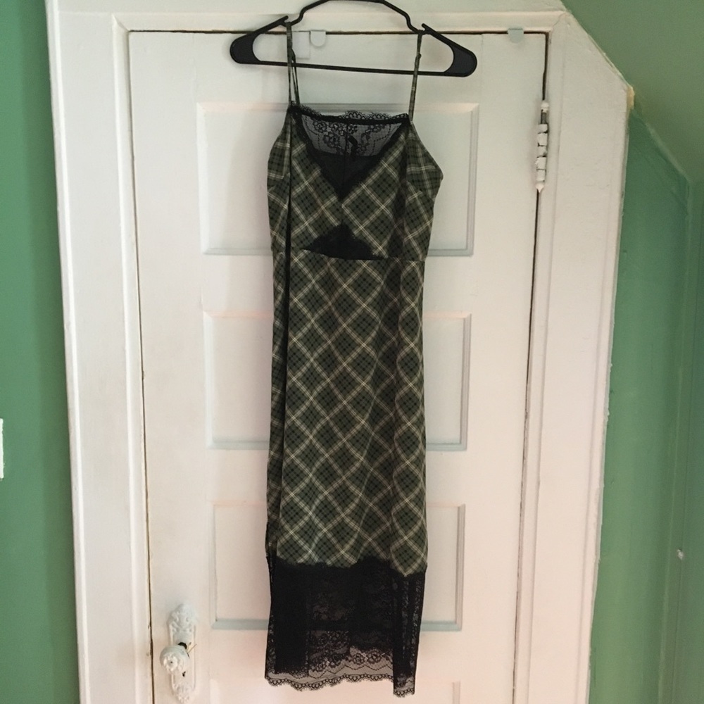 Urban Outfitters Tartan Slip Dress, Lace, Grunge